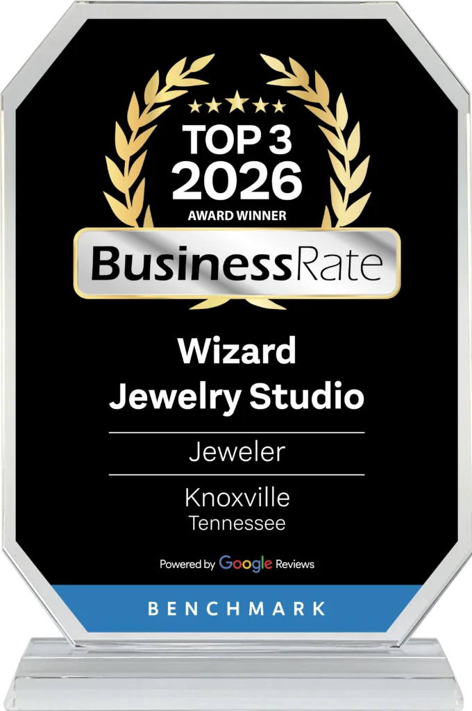 BusinessRate Top 3 Award Winner 2026 — Wizard Jewelry Studio, Jeweler, Knoxville, Tennessee. Powered by Google Reviews
